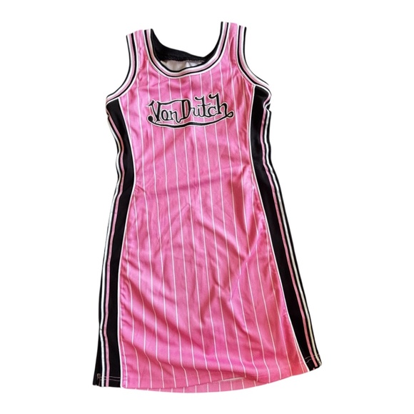 Von Dutch Pink Striped Tank baseball style dress - size small - Picture 1 of 5